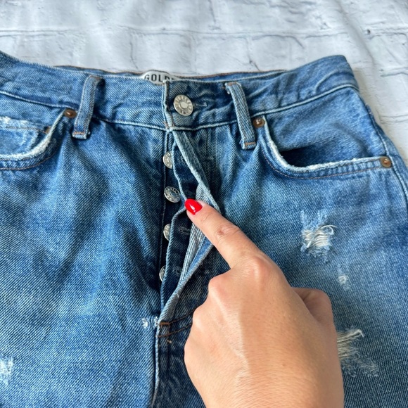Agolde Women blue distressed Feel Good high waist buttoned jeans size 24 - Picture 4 of 10